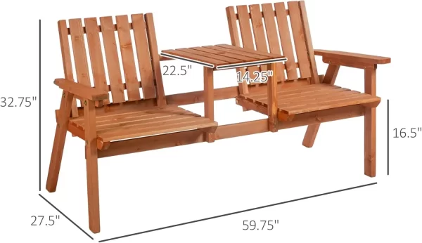 Patio Bench, With Middle Table And Umbrella Hole, Wooden Outdoor Bench - Image 3