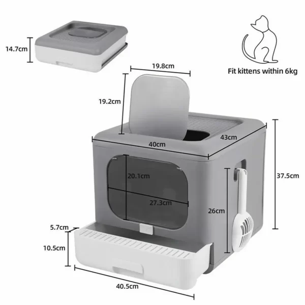 Cat Litter Box with Scoop and Tray Sifting Enclosed Foldable Kitten Toilet - Image 5