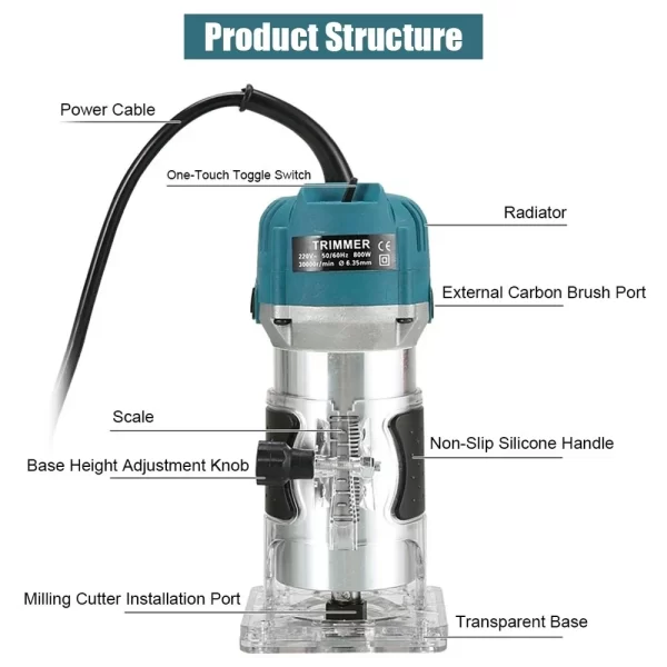 800WElectric Trimmer Wood Router Machine Woodworking - Image 6