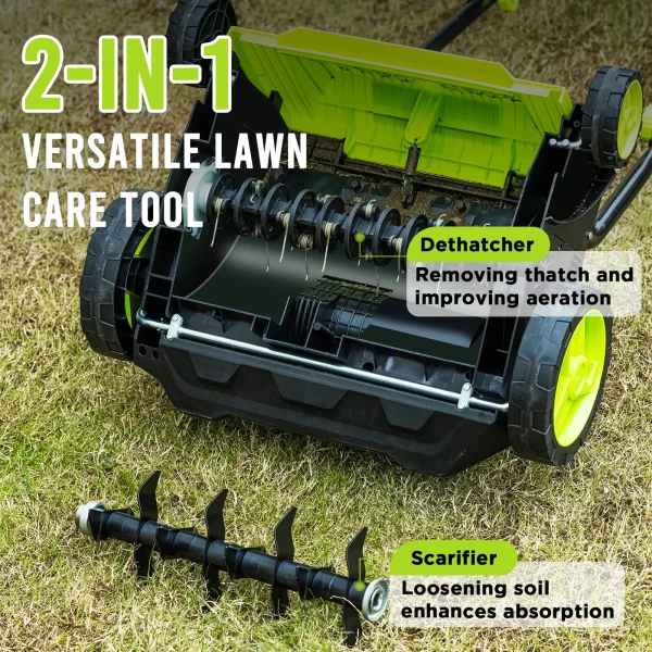 Deli 2-in-1 Electric Dethatcher & Scarifier, 13-Inch 12-Amp Powered Lawn Tool - Image 2