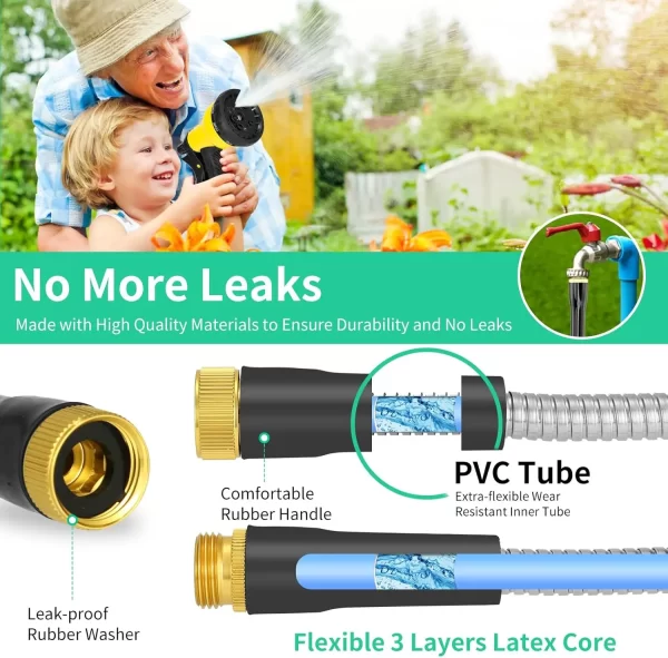 100FT Garden Hose with 10 Function Nozzle Flexible, Lightweight, No-Kink - Image 6