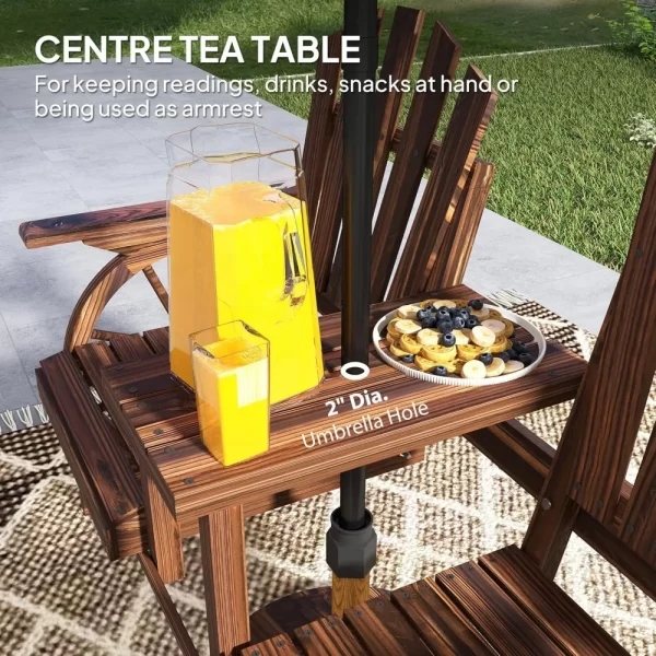 Wooden Garden Bench with Table, Umbrella Hole, 2-Seat Wagon Wheel Outdoor Bench - Image 5