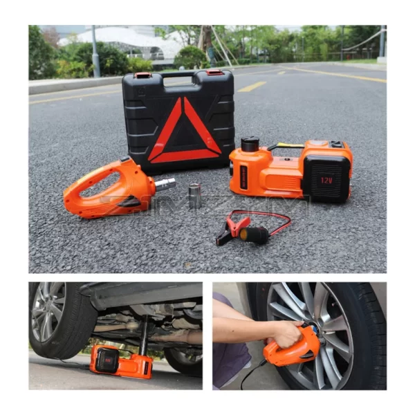 12V 5Ton Car Electric Hydraulic Floor Jack, Tire Inflator Pump and LED Flashlight 2 in 1 Set With Safe Hammer - Image 12