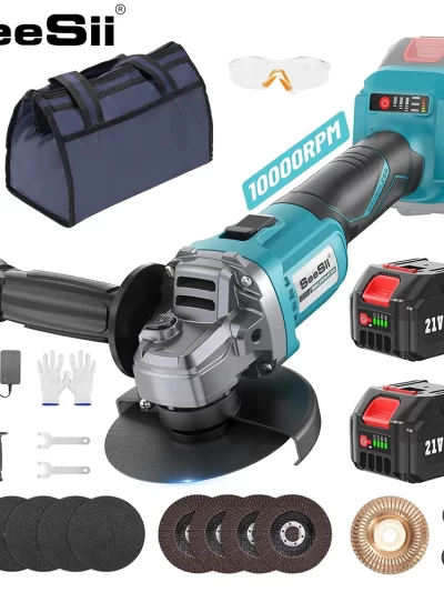 SEESII 21V Brushless Angle Grinder 125mm Cordless Cutting Polishing Machine Electric Li-ion Power Tools for Makita 18v Battery