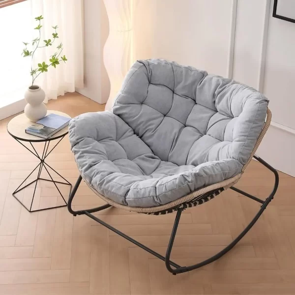 Outdoor Patio Rocking Chair,Papasan Chair with Cushion,Egg Chair - Image 3