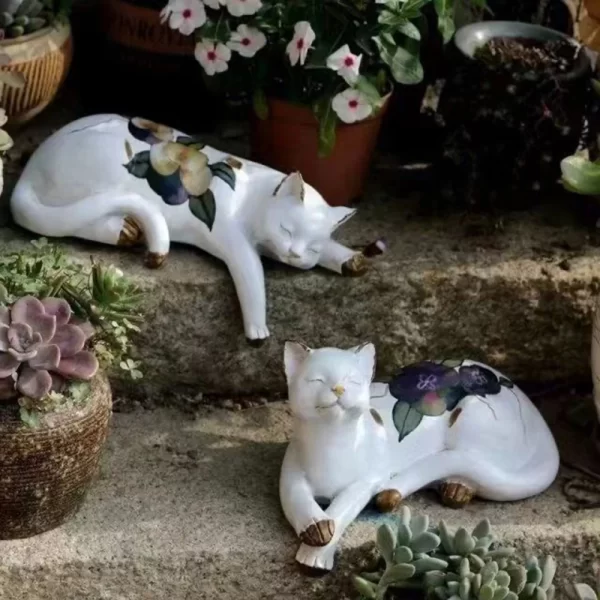 Sleeping Cat Garden Statues Outdoor,Cat Figurine Memorial Statue - Image 3