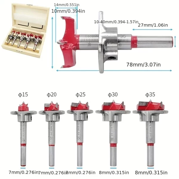 Woodworking Hole Opener Set Positioning Hard Alloy Flat Wing Drill Adjustable Hinge Hole Expander 15-35mm - Image 2