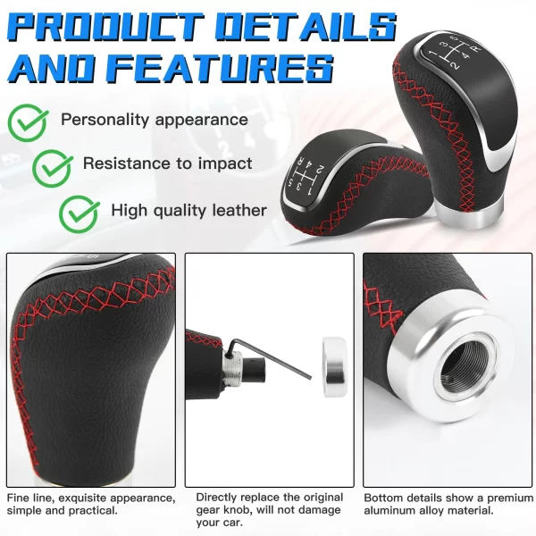 Car PU Leather 5 Speed Shifter Lever With Gear Knob Manual Transmission Gear Shift Knob Car Accessories - Image 12