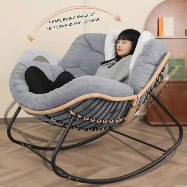 Outdoor Patio Rocking Chair,Papasan Chair with Cushion,Egg Chair - Image 4