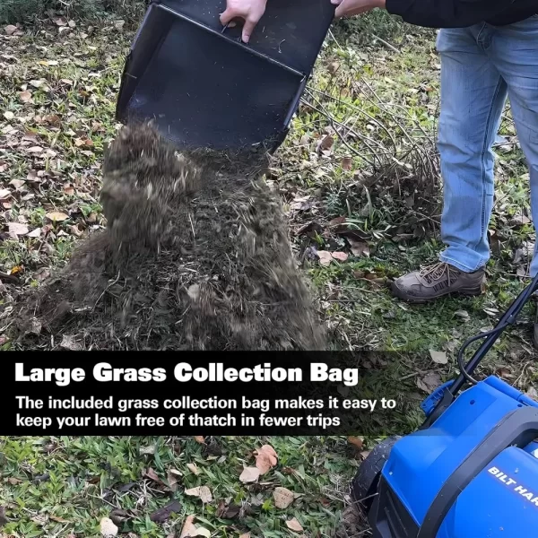 16" Electric Lawn Eater, 5 Depth Adjustment, 14.5 Gallon Grass Bag, 2-in-1 Walk-behind Lawn Weeder - Image 5