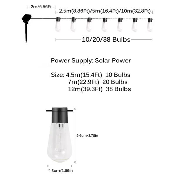 Solar String Lights Outdoor LED Globe Bulbs - Image 2