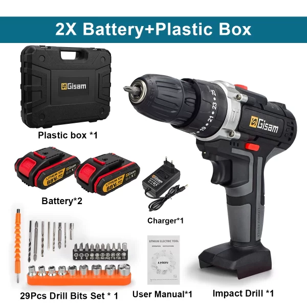 21V Cordless Impact Drill Electric Screwdriver Electric Hammer Drill - Image 7