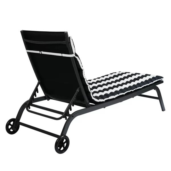 2PCS Set Outdoor Lounge Chair Chaise Lounge Cushion-BLACK-WHITE - Image 7