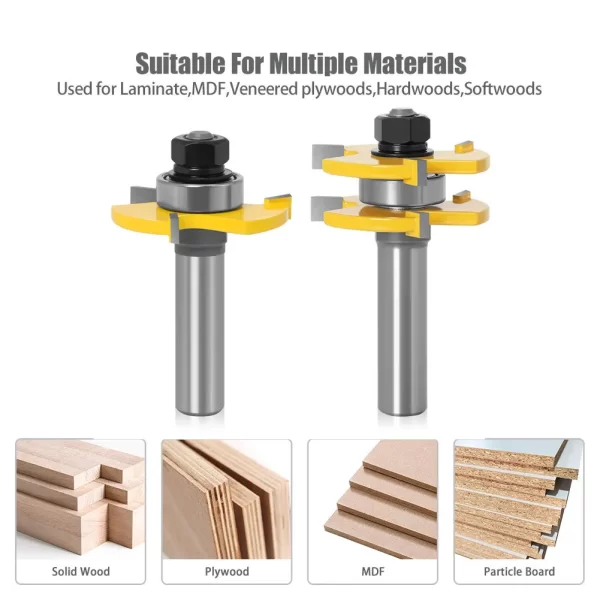 2PCS  1-7/8" T&G ASSEMBLY 3 Teeth Tenon Square Tooth Floor Splicing Cutter Router Bits - Image 11