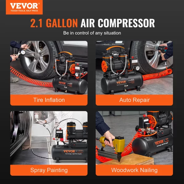 VEVOR Silent Air Compressor 900W 1450W 1800W Quiet Oil-free Portable Air Pump - Image 2