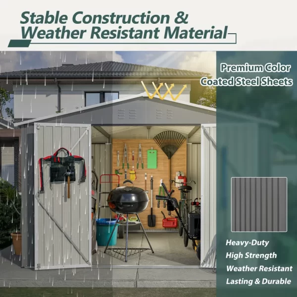 10 x 10 FT Outdoor Storage Shed, Large Metal Tool Sheds with Updated Frame Structure and Lockable Doors, Garden Shed, Grey - Image 6