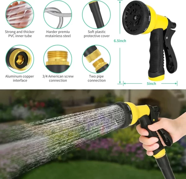 100FT Garden Hose with 10 Function Nozzle Flexible, Lightweight, No-Kink - Image 4