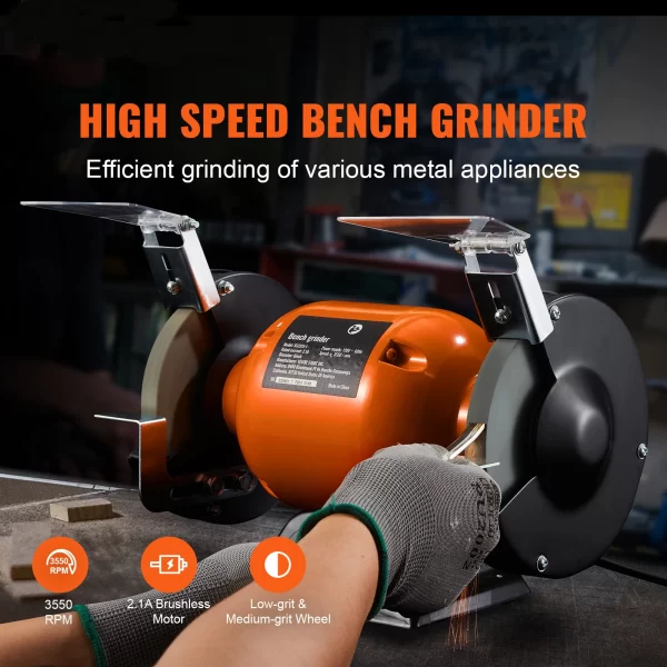 SucceBuy 6In Bench Grinder with 2.1A Brushless Motor Single Speed Table Grinder - Image 2