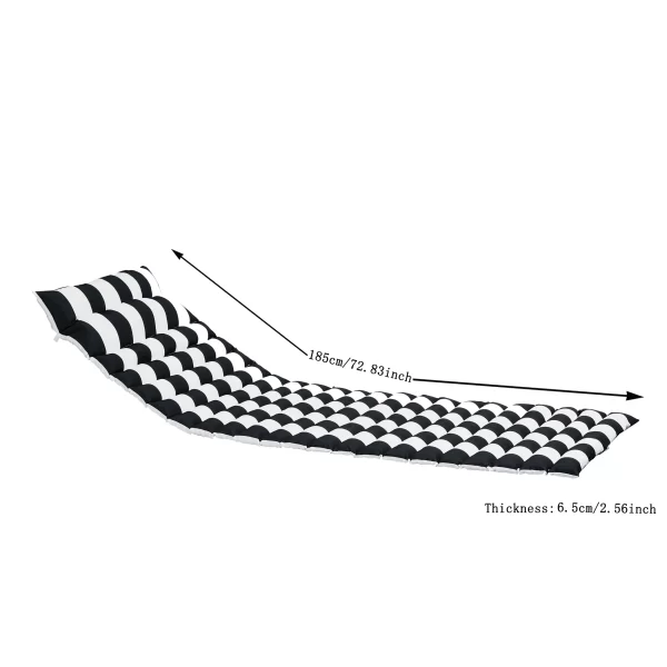 2PCS Set Outdoor Lounge Chair Chaise Lounge Cushion-BLACK-WHITE - Image 6