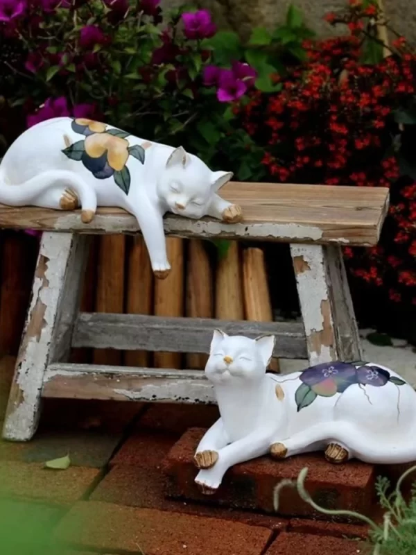 Sleeping Cat Garden Statues Outdoor,Cat Figurine Memorial Statue - Image 9