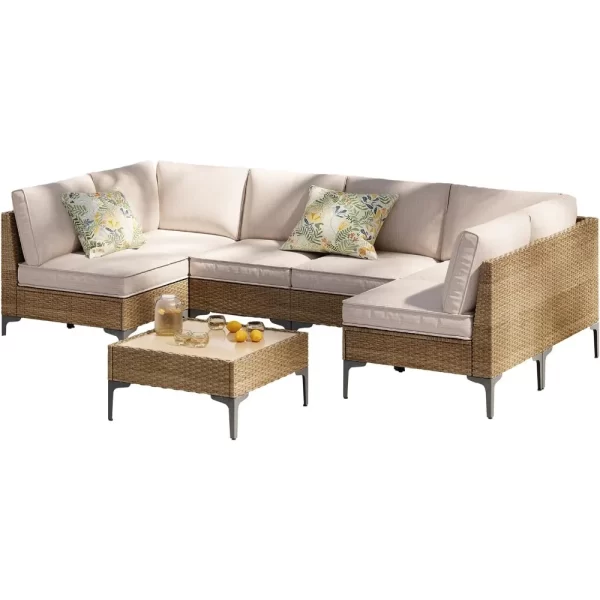 7-piece terrace furniture set,outdoor rattan segmented sofa with coffee table - Image 2