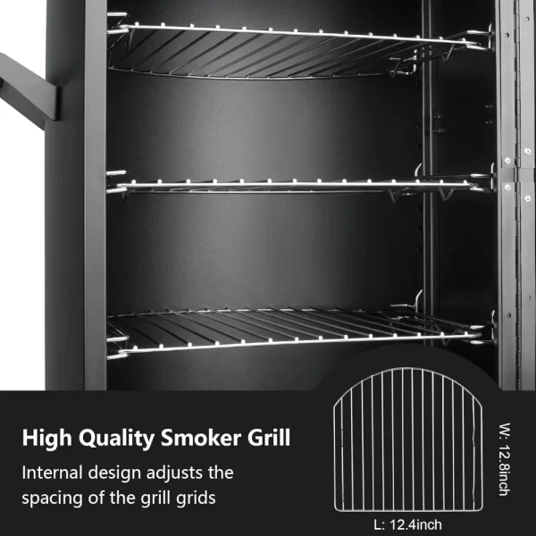 Smoker with Cover, Vertical Smoker Grill with Temperature Control - Image 3