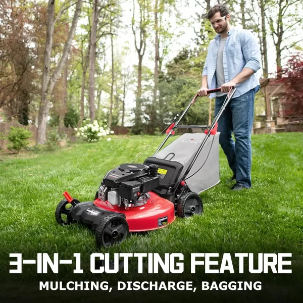 Gas Lawn Mower 21-Inch 144cc OHV Engine 3-in-1 Push Mower with Bagging - Image 3
