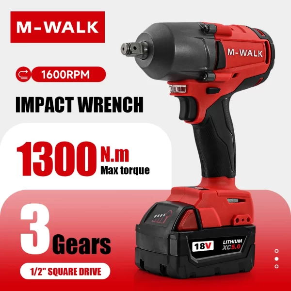 M-WALK Electric Impact Wrench 1300N. Power Wrench For 18V Milwaukee Battery Pin - Image 2