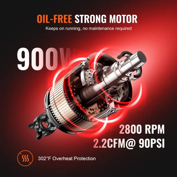 VEVOR Silent Air Compressor 900W 1450W 1800W Quiet Oil-free Portable Air Pump - Image 3
