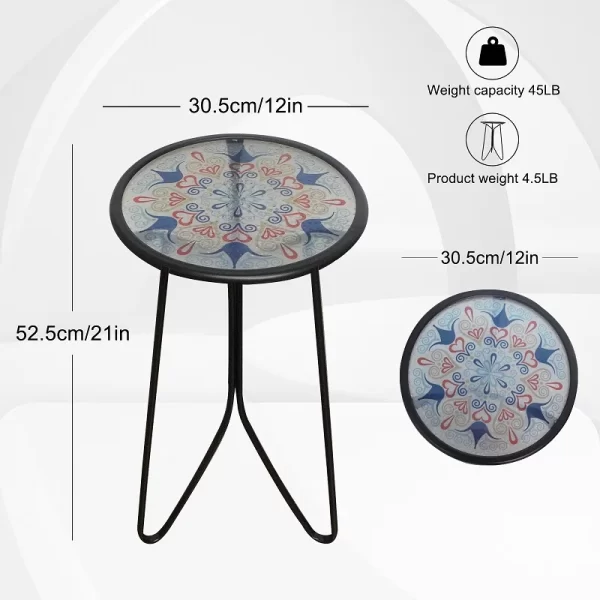 12" Metal Glass UV Printed Table for Home Indoor Decorative Coffee Table Outdoor - Image 5