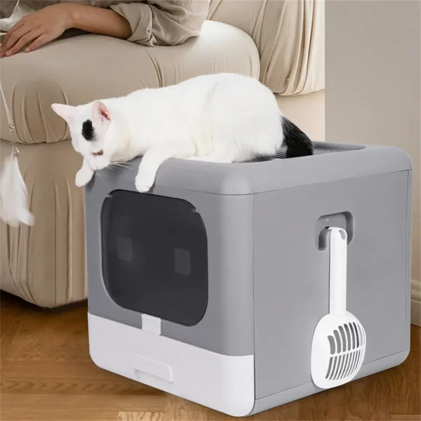 Cat Litter Box with Scoop and Tray Sifting Enclosed Foldable Kitten Toilet - Image 9