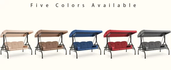 3 Seat Porch Swing W/Adjustable Canopy, Convertible Patio Swings Bed with Stand - Image 18