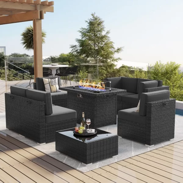 8 Piece Patio Furniture Set with 44" Propane Gas Fire Pit Table - Image 3