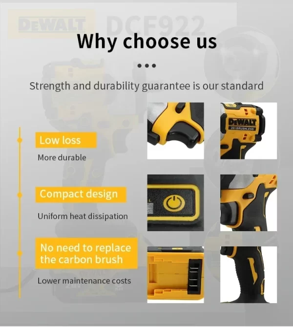 DEWALT DCF922 Wireless Impact Wrench Rechargeable High Torque 406Nm(Reverse) 1/2" 2500 PRM Universal 20V Battery Power Tools - Image 5