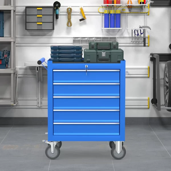 5 Drawers Tool Chest with Wheels, Metal Rolling Tool Box with Drawers, Large Capacity Tool Storage Cabinet with Keyed Locking, - Image 15