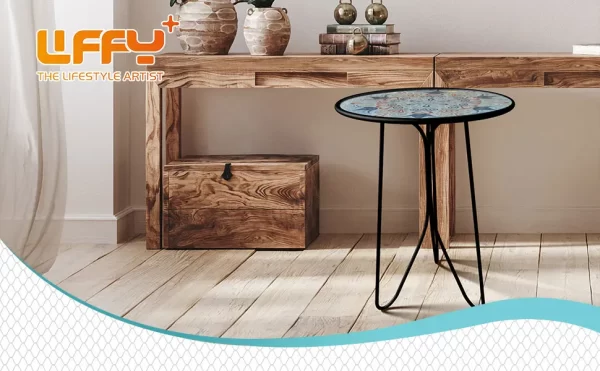 12" Metal Glass UV Printed Table for Home Indoor Decorative Coffee Table Outdoor - Image 11
