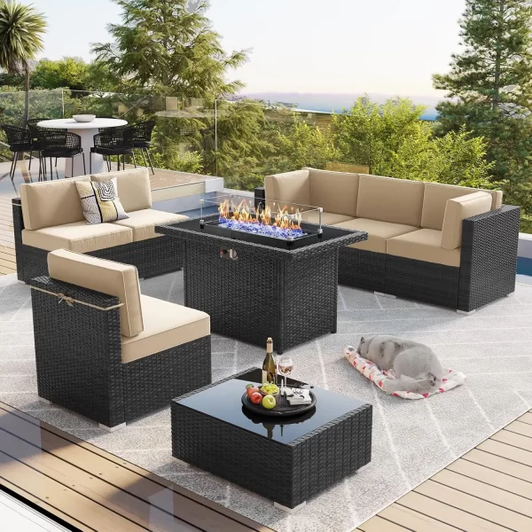 8 Piece Patio Furniture Set with 44" Propane Gas Fire Pit Table - Image 7