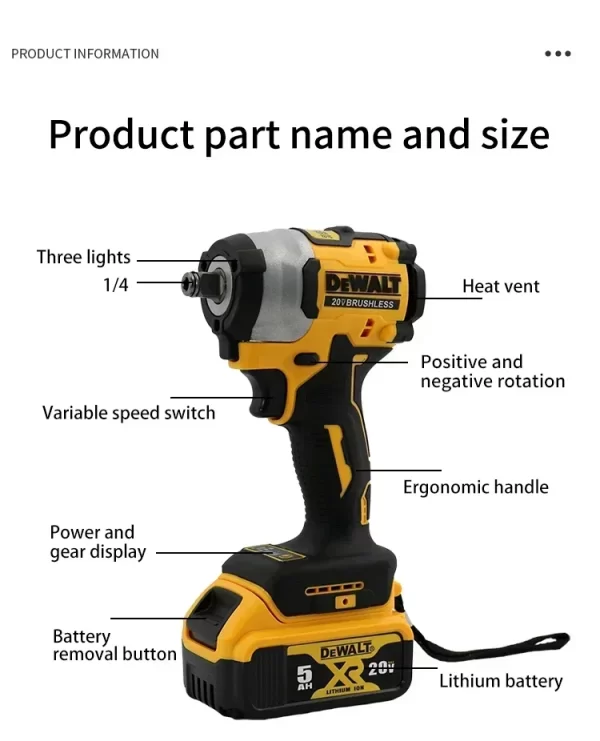 DEWALT DCF922 Wireless Impact Wrench Rechargeable High Torque 406Nm(Reverse) 1/2" 2500 PRM Universal 20V Battery Power Tools - Image 6