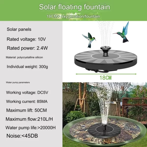 Solar Bird Bath Fountain Pump, Multiple Nozzles,Plastic Outdoor Water Feature - Image 12
