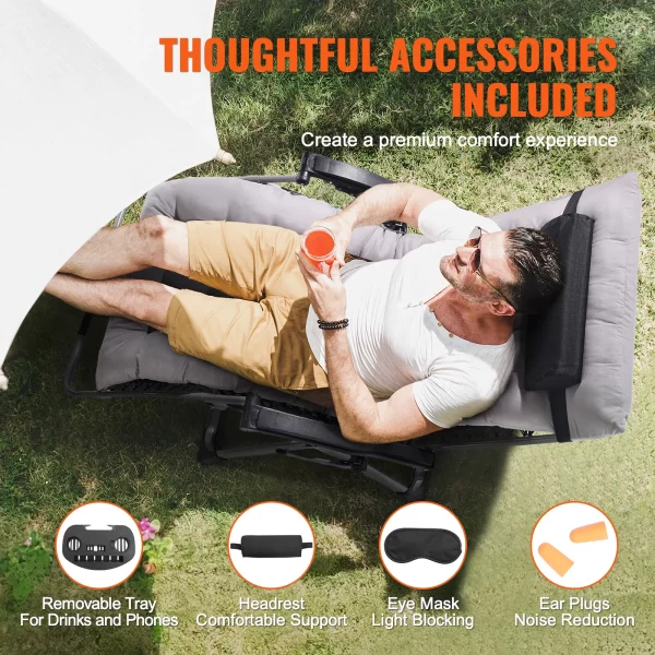 VEVOR Zero Gravity Chair Zero Gravity Recliner Lounge Chair Adjustable - Image 6