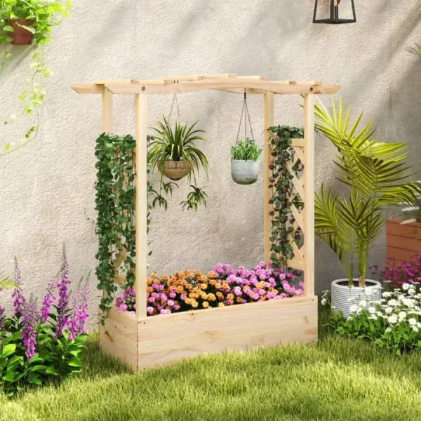Wooden Raised Garden Bed Planter Box with Trellis and Hanging Roof - Image 3