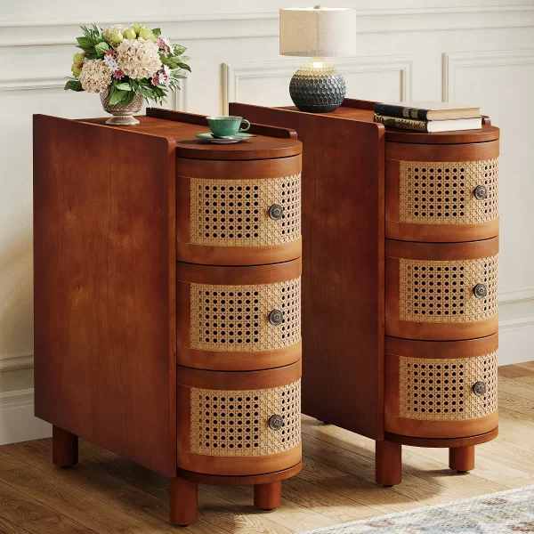 Tribesigns End Table Round Solid Wood Sofa Bedside Narrow Bedroom Side Table - Image 27