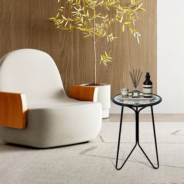 12" Metal Glass UV Printed Table for Home Indoor Decorative Coffee Table Outdoor - Image 4