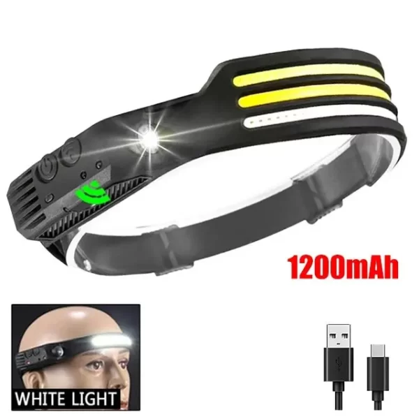 COB LED Headlamp Induction Head Lamp Built-in Battery USB Rechargeable - Image 12