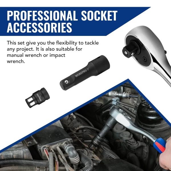 WORKPRO 18Pieces Drive Tool Accessory Set Includes Socket Adapters - Image 6