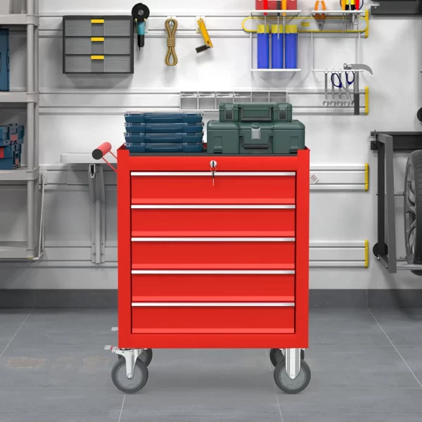 5 Drawers Tool Chest with Wheels, Metal Rolling Tool Box with Drawers, Large Capacity Tool Storage Cabinet with Keyed Locking, - Image 2