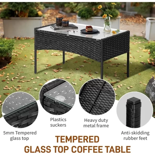 4 Pieces Patio Furniture Set, Rattan Conversation Sets with Loveseat Soft Cushion and Glass Table - Image 3