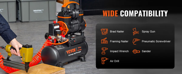 VEVOR Silent Air Compressor 900W 1450W 1800W Quiet Oil-free Portable Air Pump - Image 14