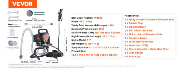 VEVOR 750W 950W Airless Paint Sprayer 3000PSI  Airless - Image 21