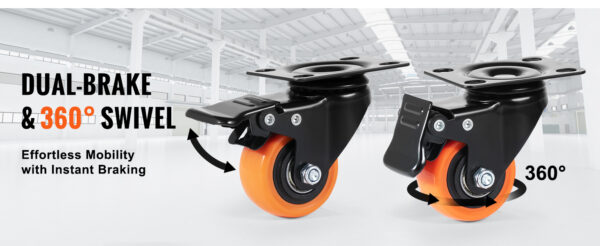 VEVOR 2/3/4/5/6-inch Swivel Plate Casters Set of 4 with Security Dual Locking - Image 14